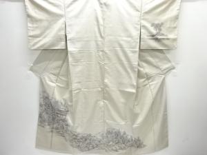 アンティーク　山門風景模様本場白大島紬着物